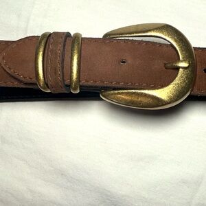 Brown Suede Leather Belt with Antique Gold Buckle